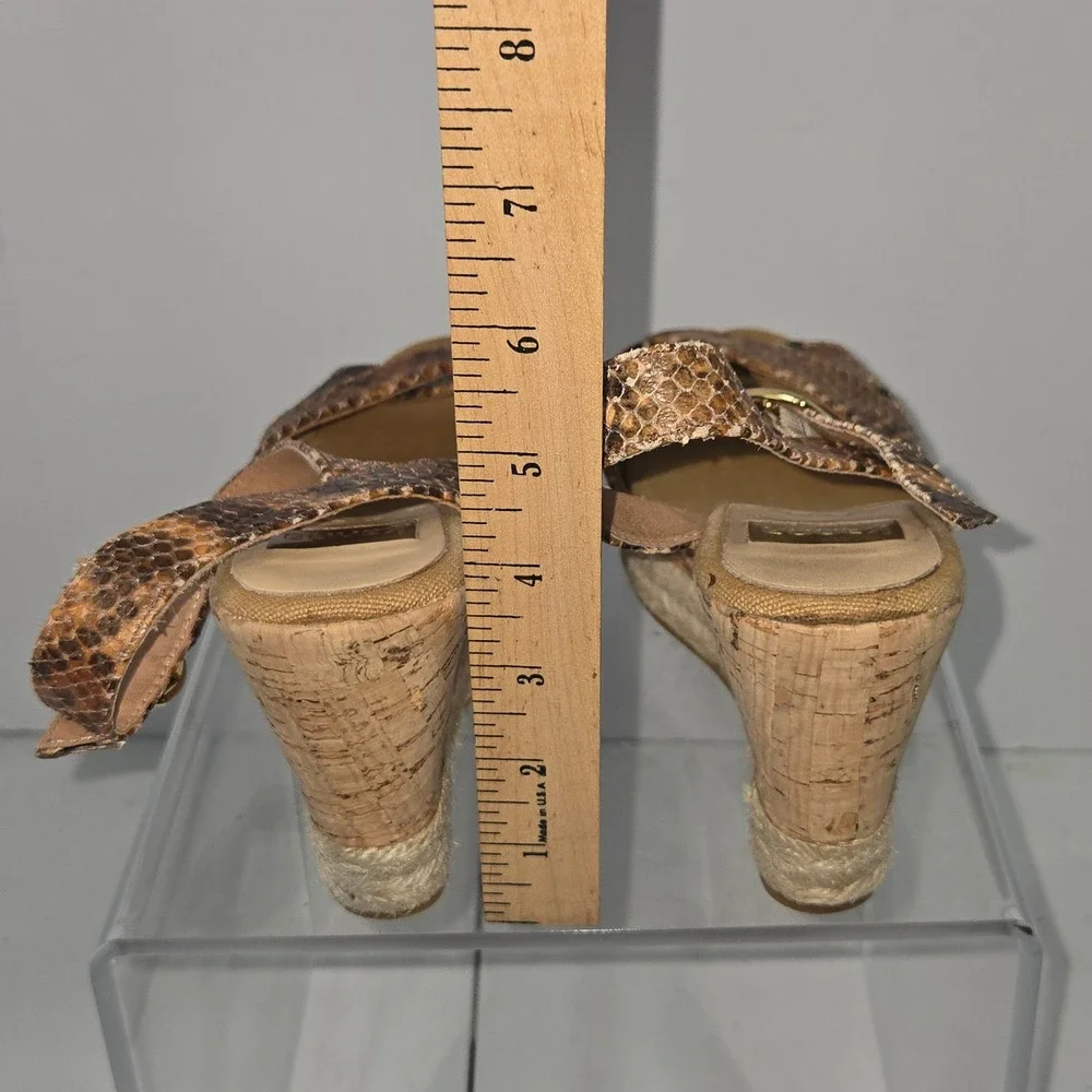 Kanna Spain Brown Snakeskin Print Leather Cork Wedge Espadrille Sandals Size 39